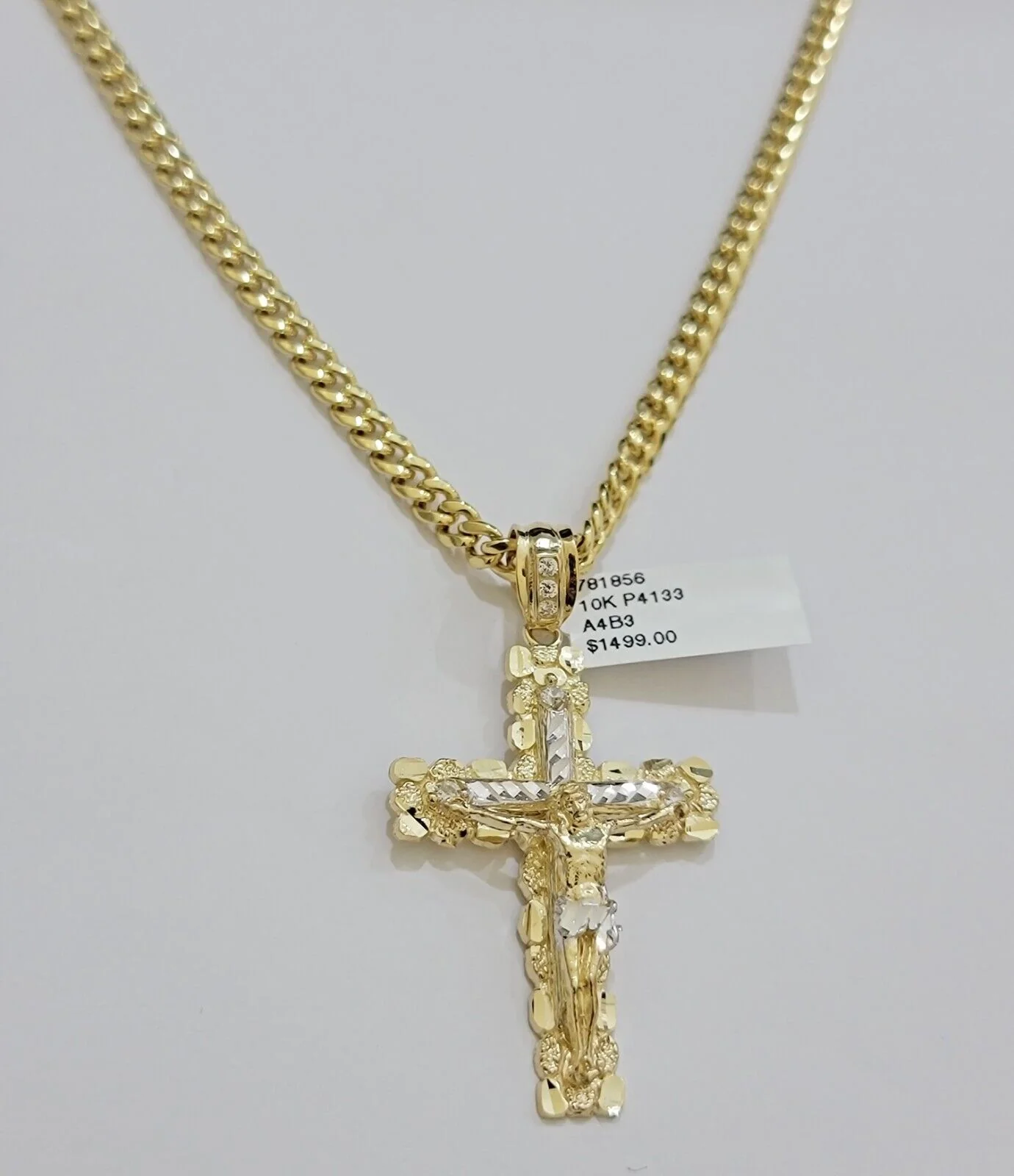 Real 10k Gold Cross Charm pendant Necklace SET 5mm Miami Cuban Link chain 18-28" - Image 4