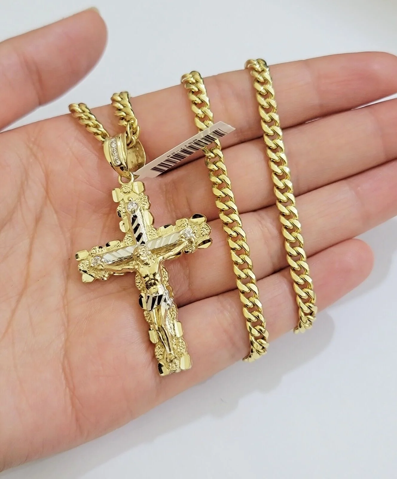 Real 10k Gold Cross Charm pendant Necklace SET 5mm Miami Cuban Link chain 18-28" - Image 5