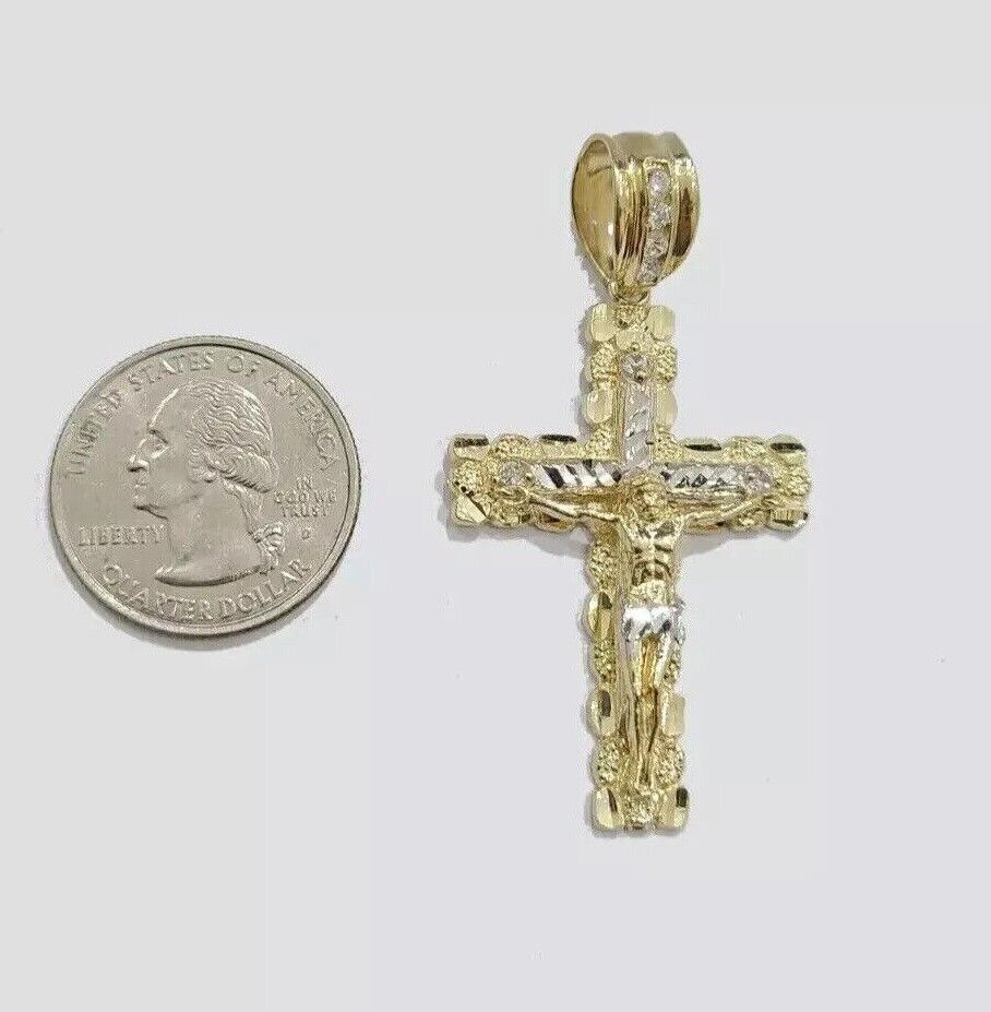 Real 10k Gold Cross Charm pendant Necklace SET 5mm Miami Cuban Link chain 18-28" - Image 7