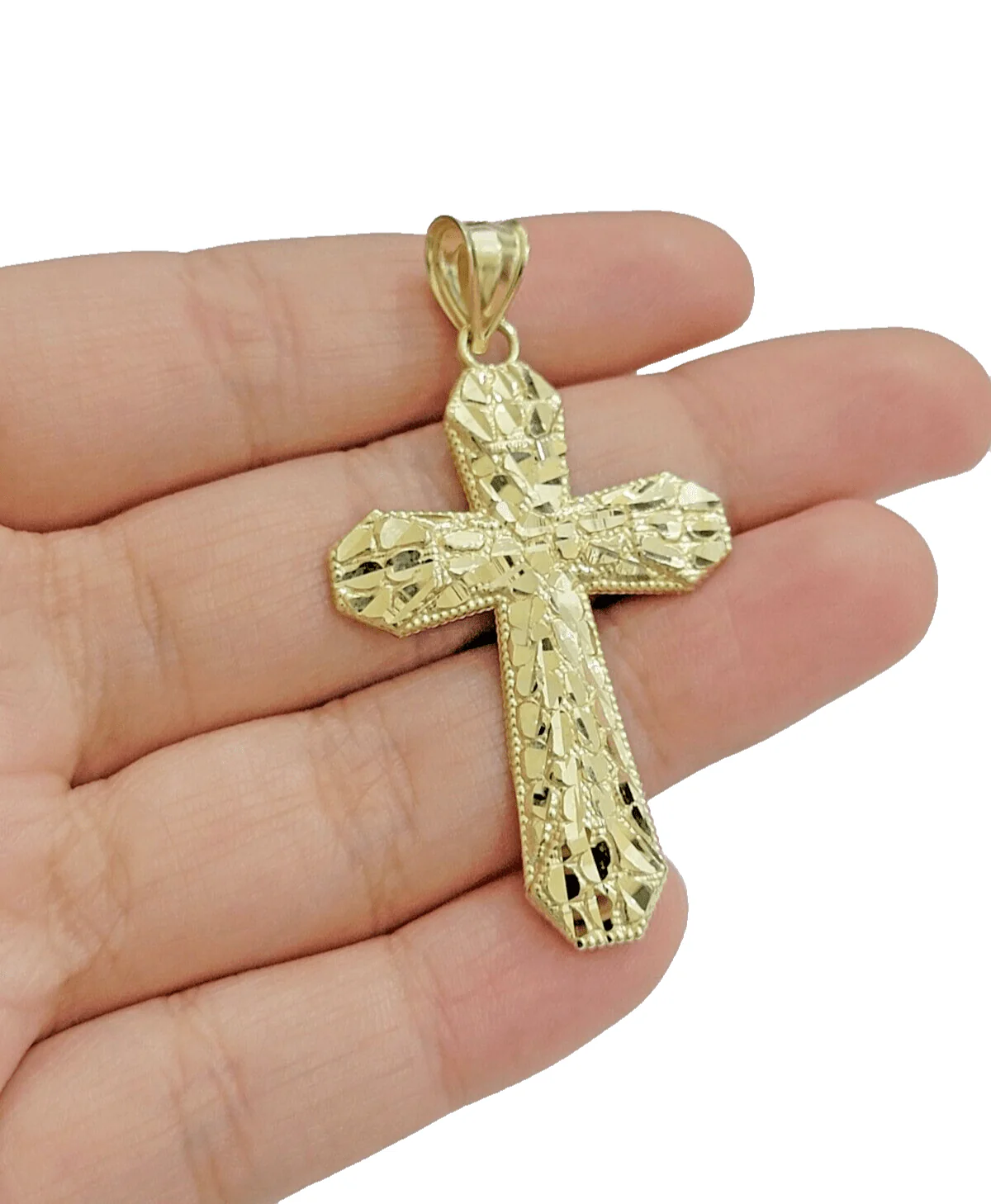 Real 10k Gold Cross Charm pendant Nugget Plain 2 Inch 10Kt Yellow Gold FOR SALE - Image 2
