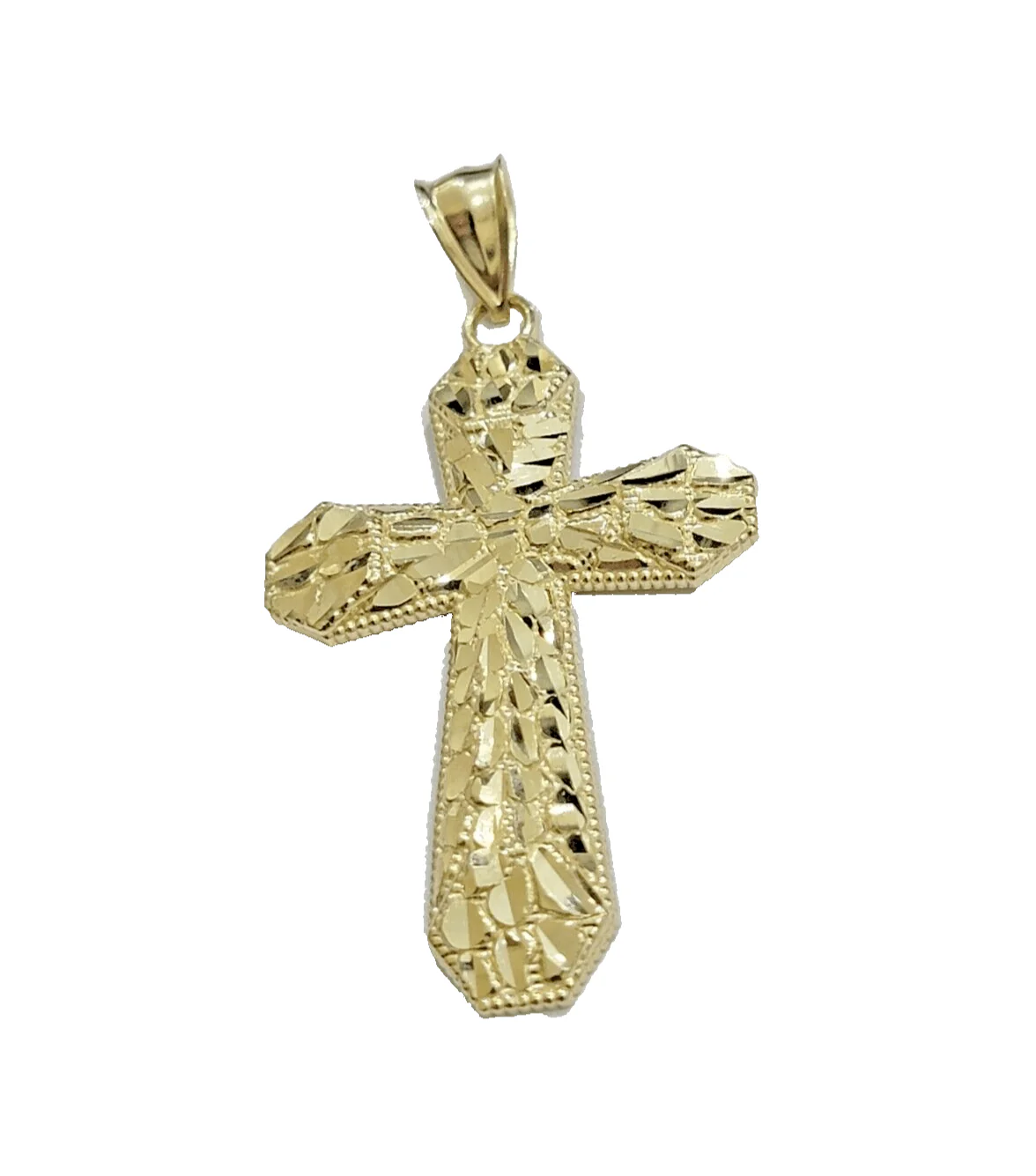 Real 10k Gold Cross Charm pendant Nugget Plain 2 Inch 10Kt Yellow Gold FOR SALE - Image 5