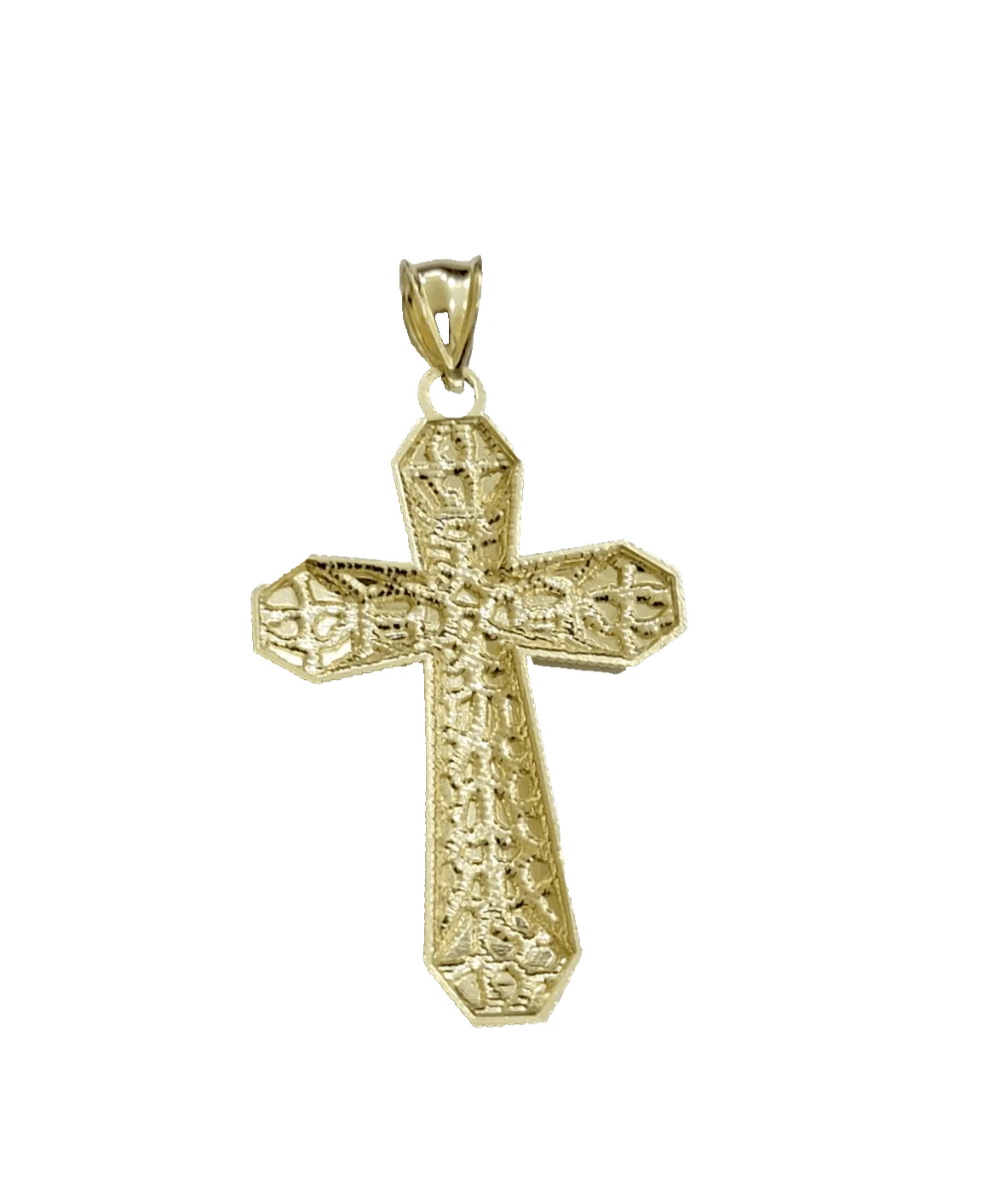 Real 10k Gold Cross Charm pendant Nugget Plain 2 Inch 10Kt Yellow Gold FOR SALE - Image 6
