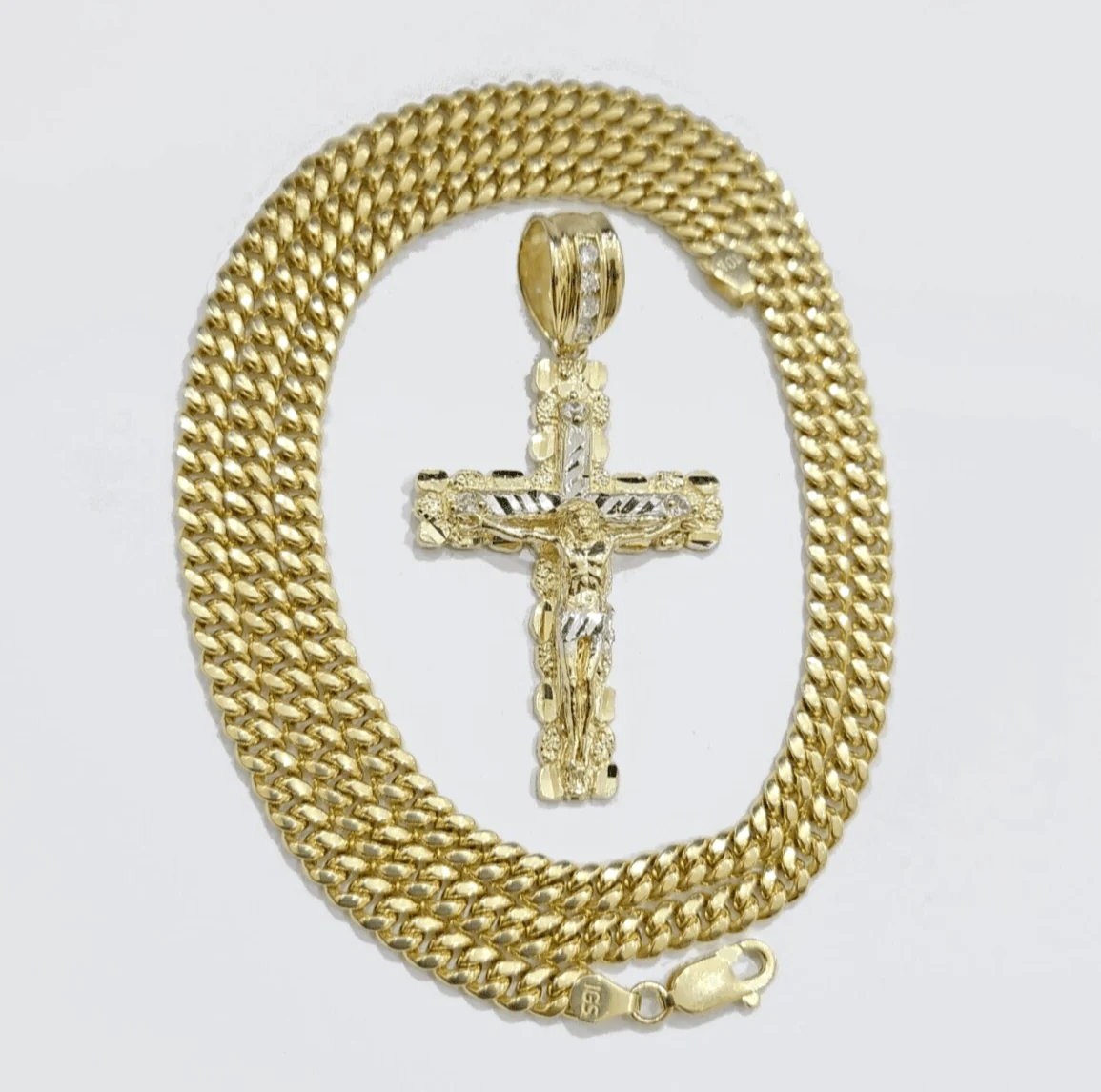 Real 10k Gold Cross Pendant 20 Inch Necklace SET Chain 5mm Miami Cuban Link 10KT - Image 7