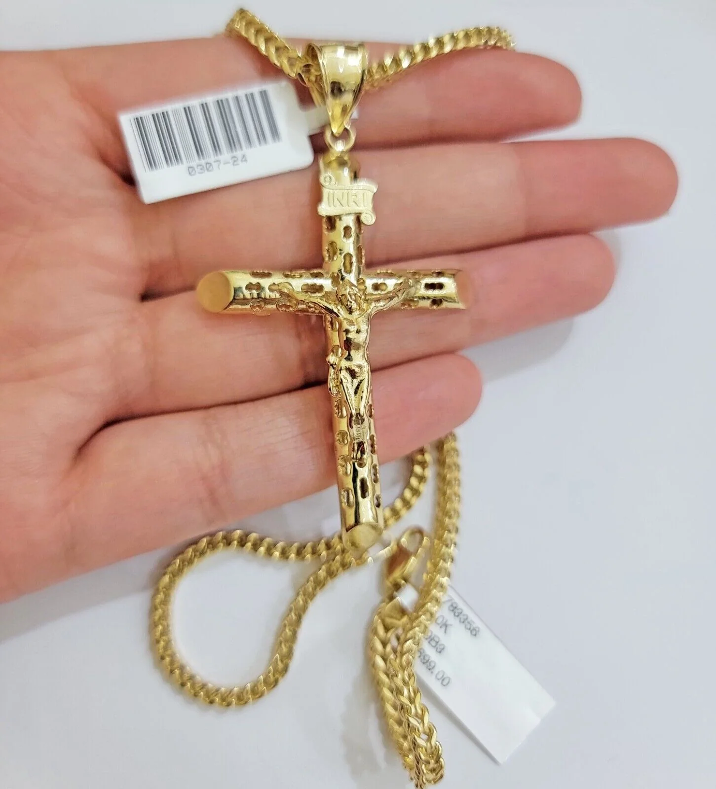 REAL 10k Gold Cross Pendant Franco Chain Necklace 20" - 26 Inch & Jesus Crucifix - Image 11