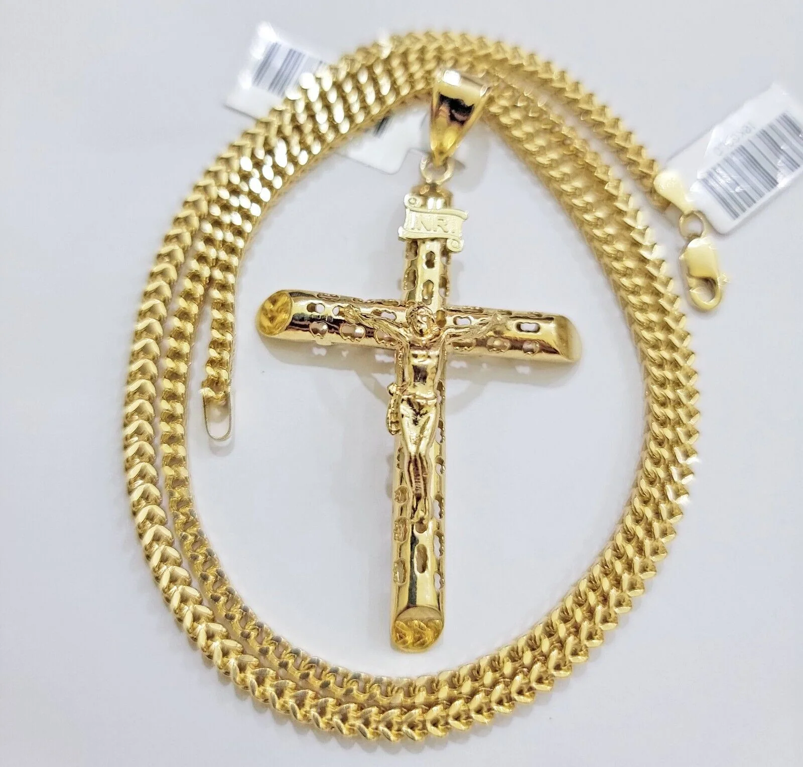 REAL 10k Gold Cross Pendant Franco Chain Necklace 20" - 26 Inch & Jesus Crucifix - Image 12