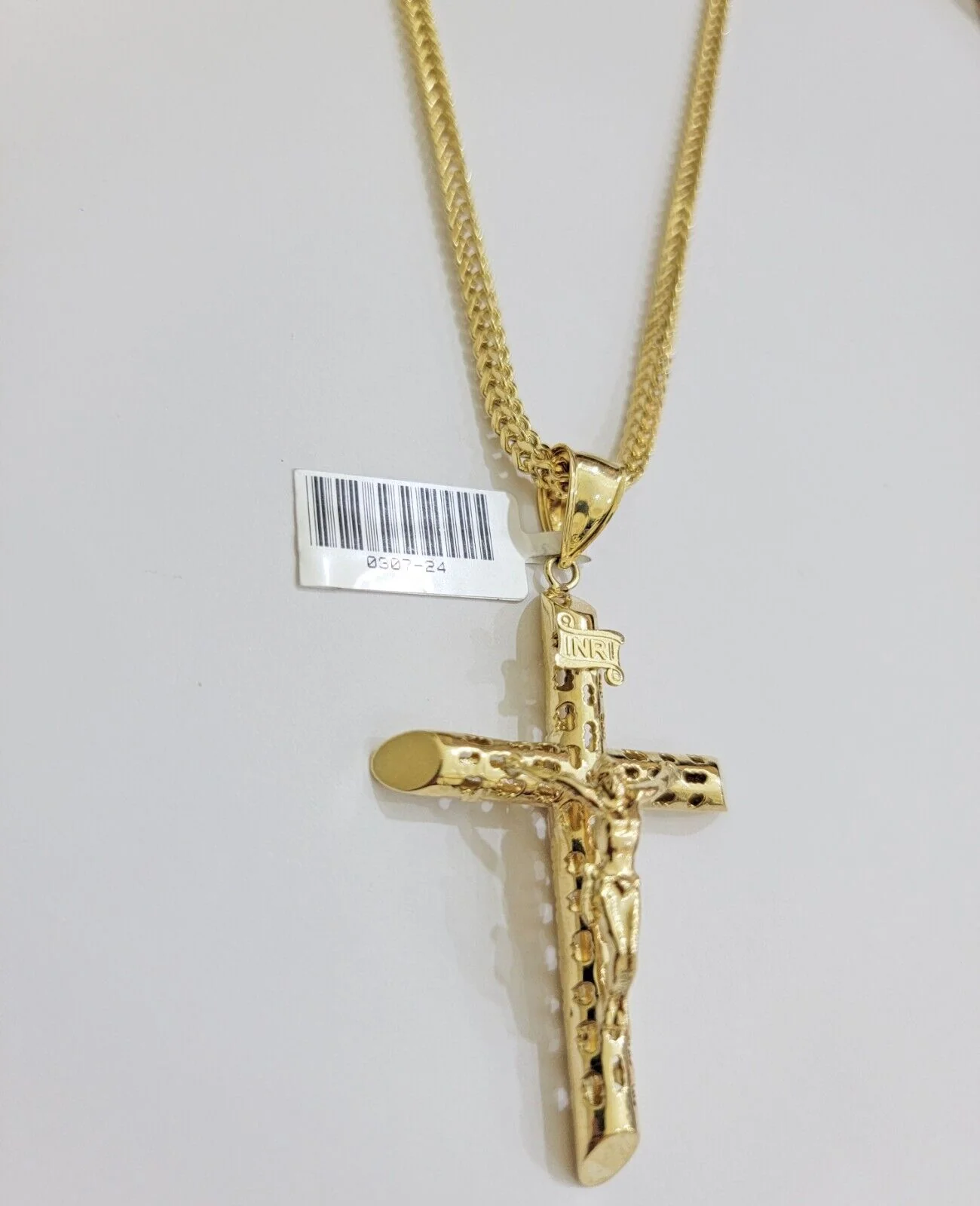 REAL 10k Gold Cross Pendant Franco Chain Necklace 20" - 26 Inch & Jesus Crucifix - Image 2