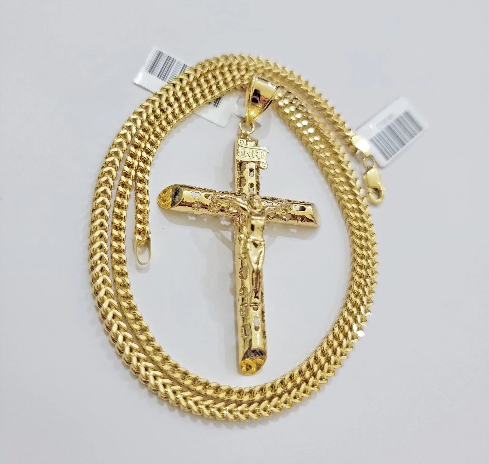 REAL 10k Gold Cross Pendant Franco Chain Necklace 20" - 26 Inch & Jesus Crucifix - Image 8