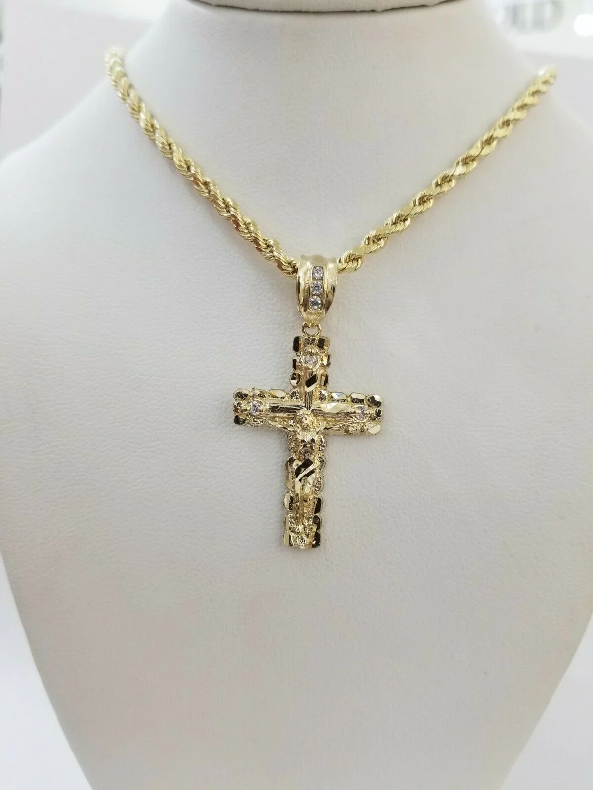 Real 10k Gold Cross & Solid Rope Chain 4mm Necklace Charm & Pendant Set 16"-28" - Image 4