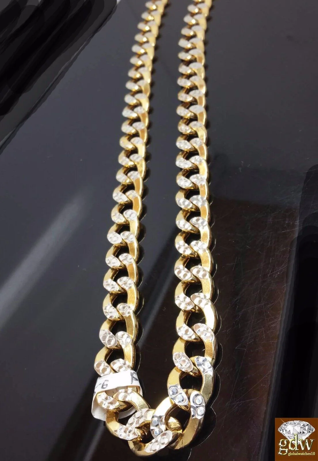 Real 10k Gold Cuban Curb Link Chain 10mm 24 Inch Two-tone Diamond Cut Necklace - Image 3