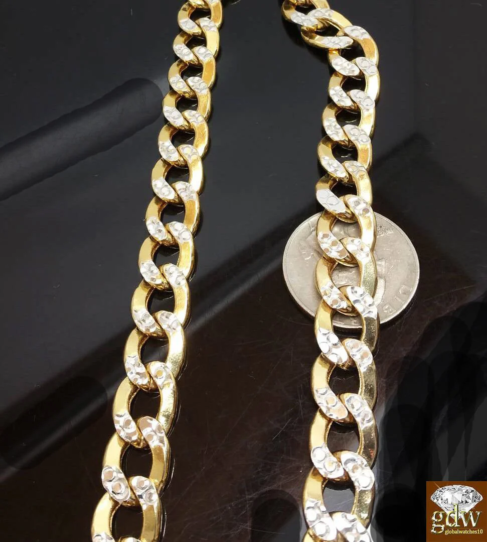 Real 10k Gold Cuban Curb Link Chain 10mm 24 Inch Two-tone Diamond Cut Necklace - Image 4