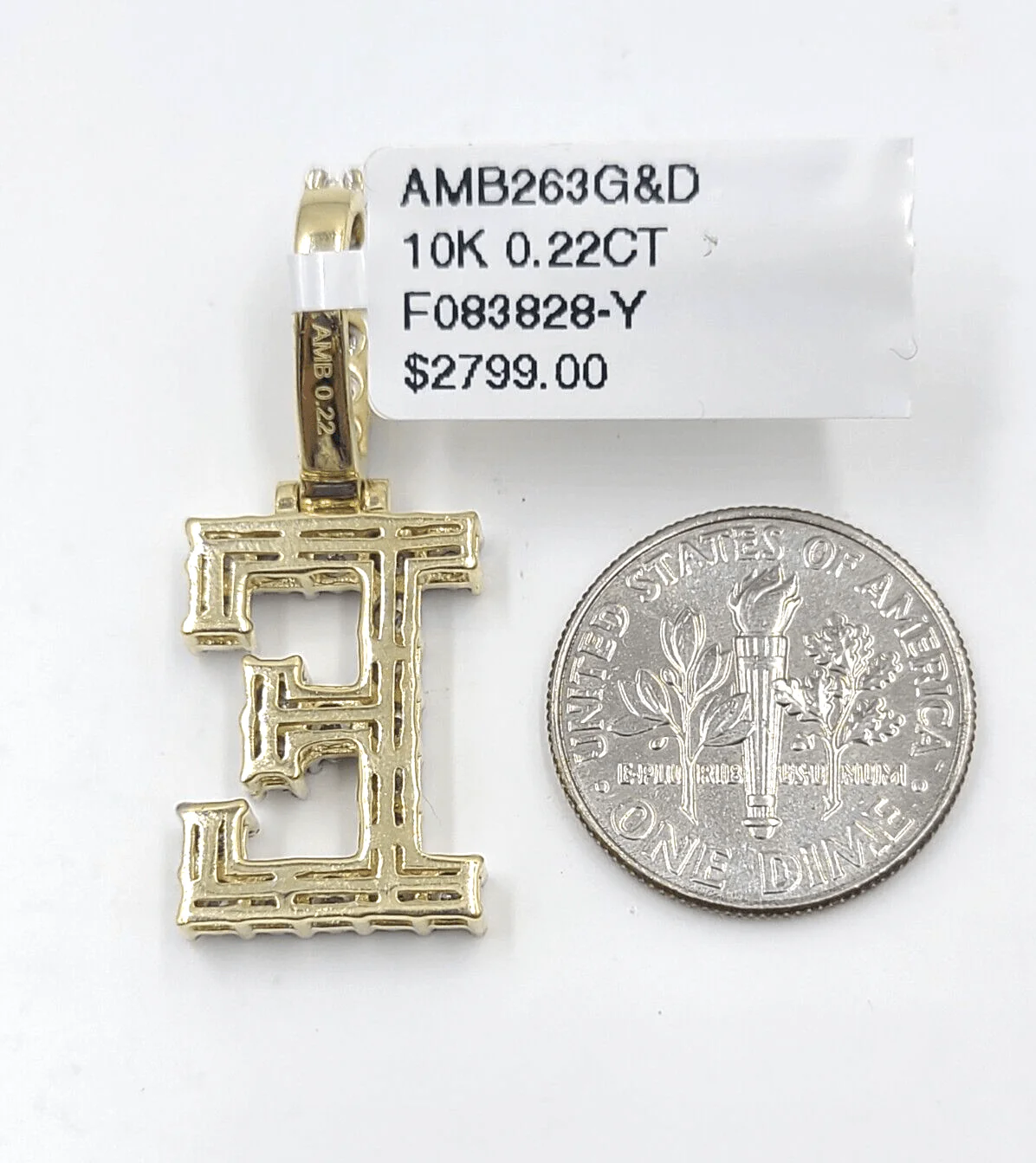 Real 10k Gold & Diamond Letter "E" Initial Alphabet Charm/Pendant 1.25". - Image 3