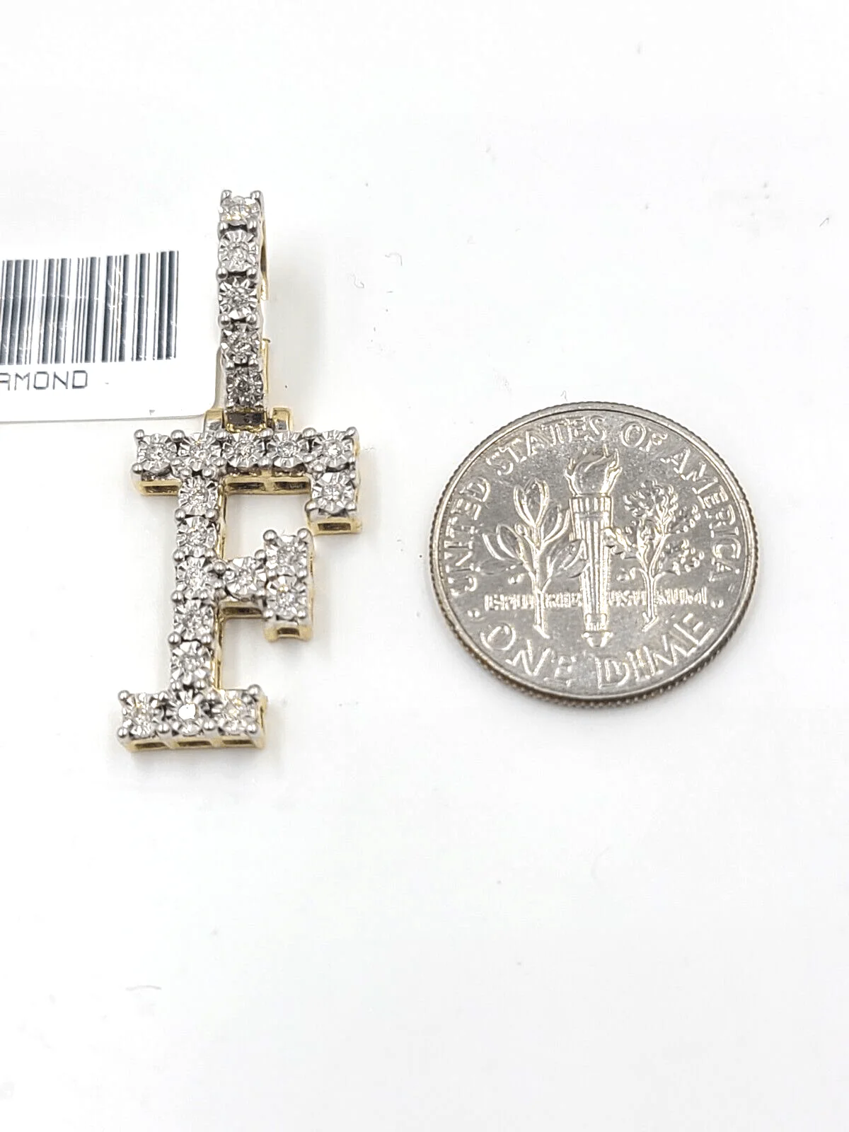 Real 10k Gold & Diamond Letter "F" Initial Alphabet Charm/Pendant 1.25". - Image 2