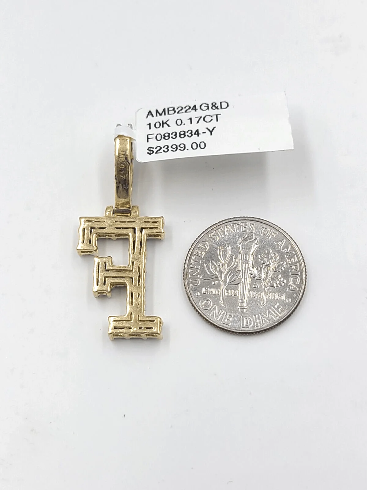 Real 10k Gold & Diamond Letter "F" Initial Alphabet Charm/Pendant 1.25". - Image 4