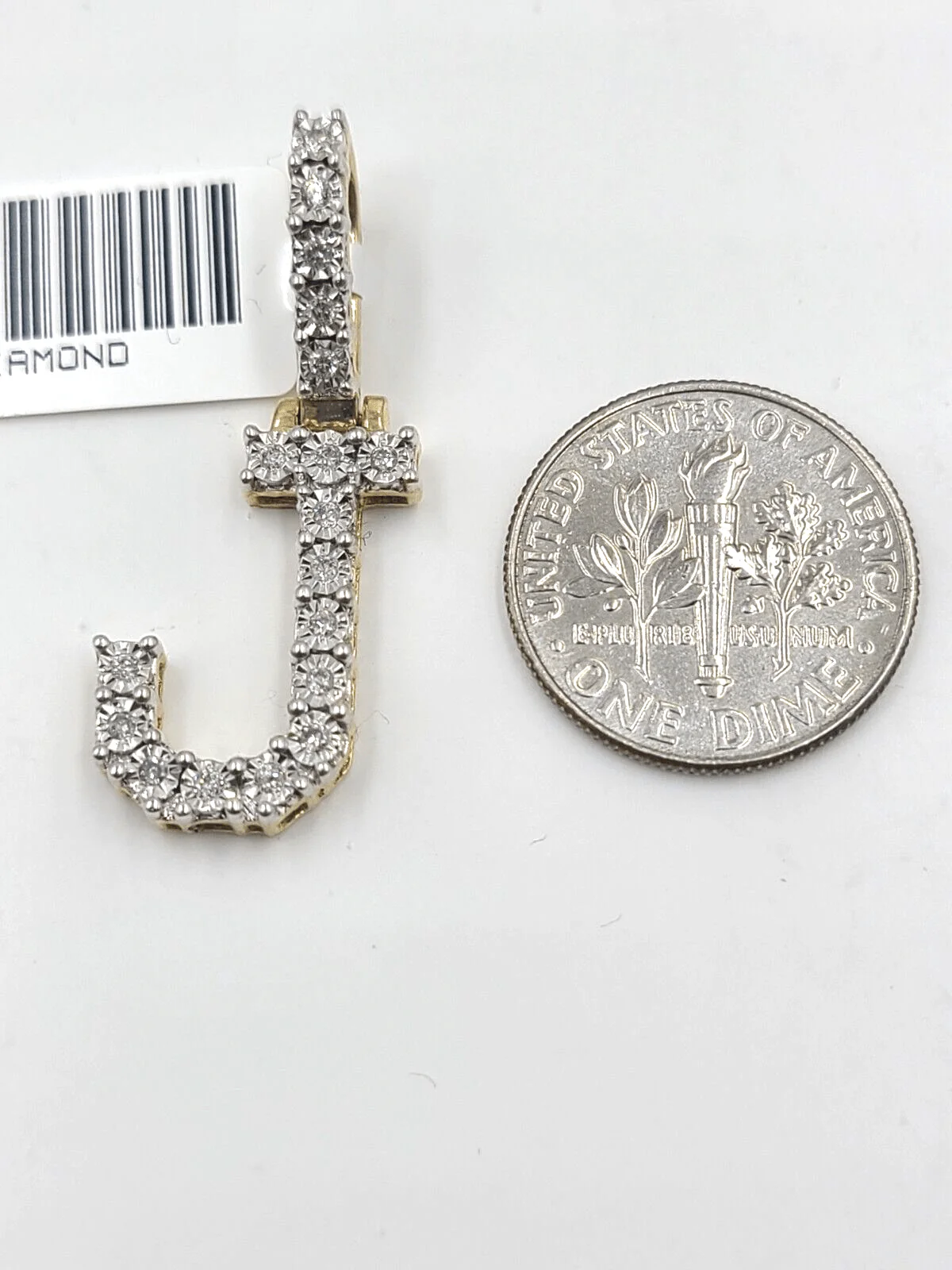 Real 10k Gold & Diamond Letter "J" Initial Alphabet Charm/Pendant 1.25". - Image 2