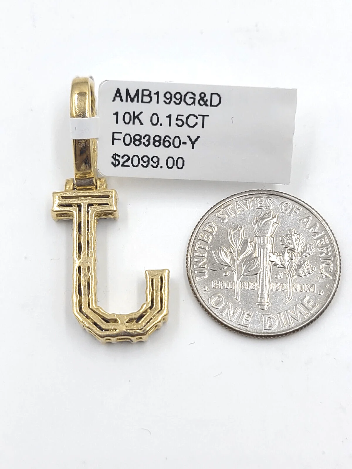 Real 10k Gold & Diamond Letter "J" Initial Alphabet Charm/Pendant 1.25". - Image 3