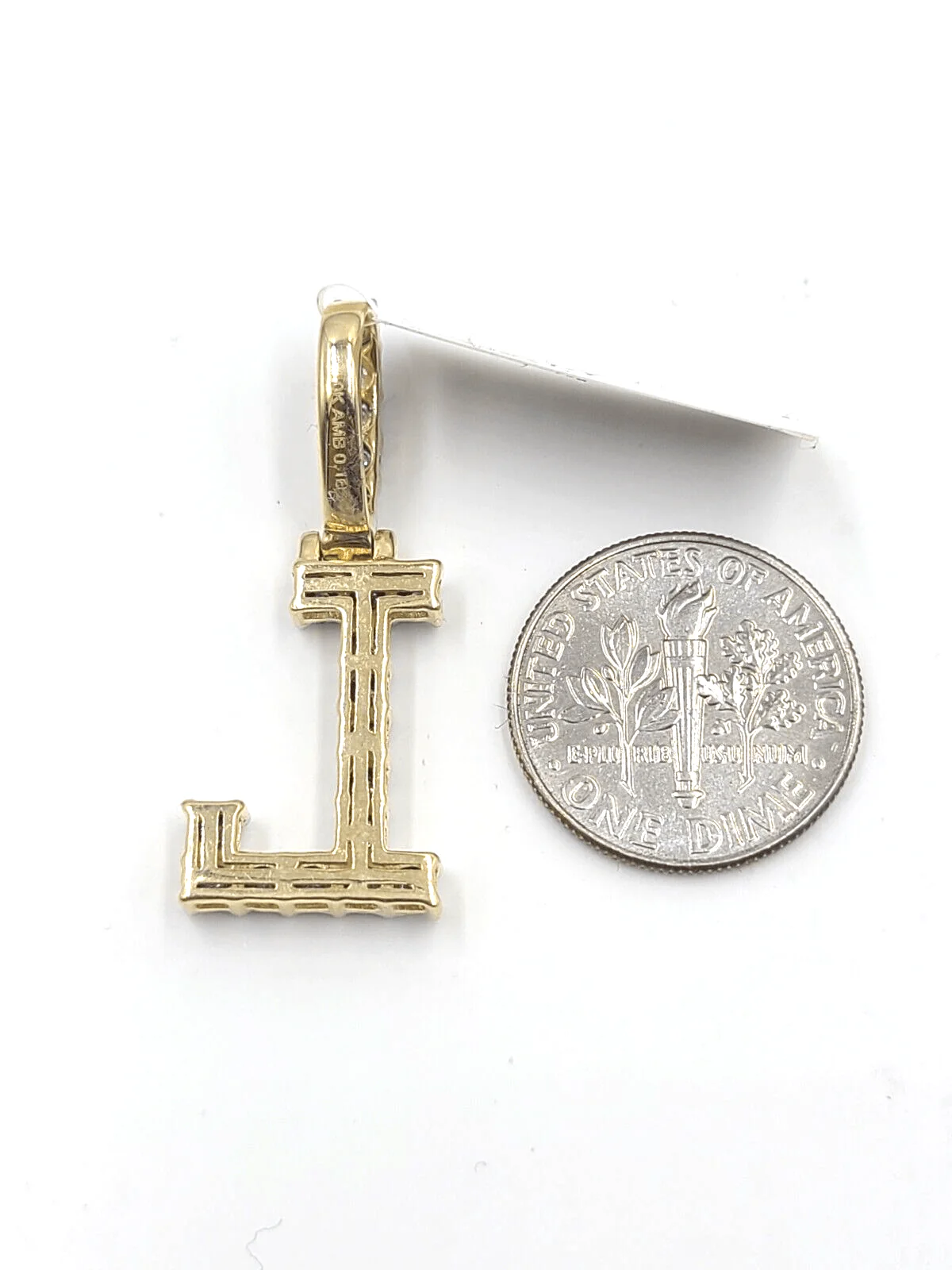 Real 10k Gold & Diamond Letter "L" Initial Alphabet Charm/Pendant 1.25". - Image 4