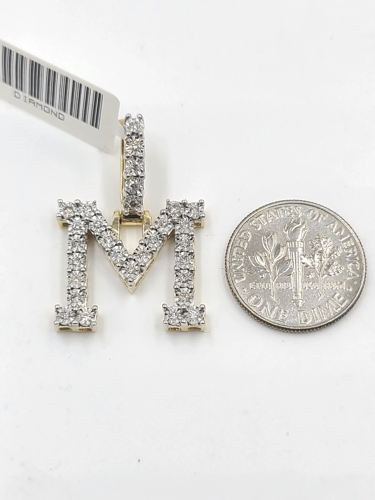 Real 10k Gold & Diamond Letter "M" Initial Alphabet Charm/Pendant 1.25". - Image 2