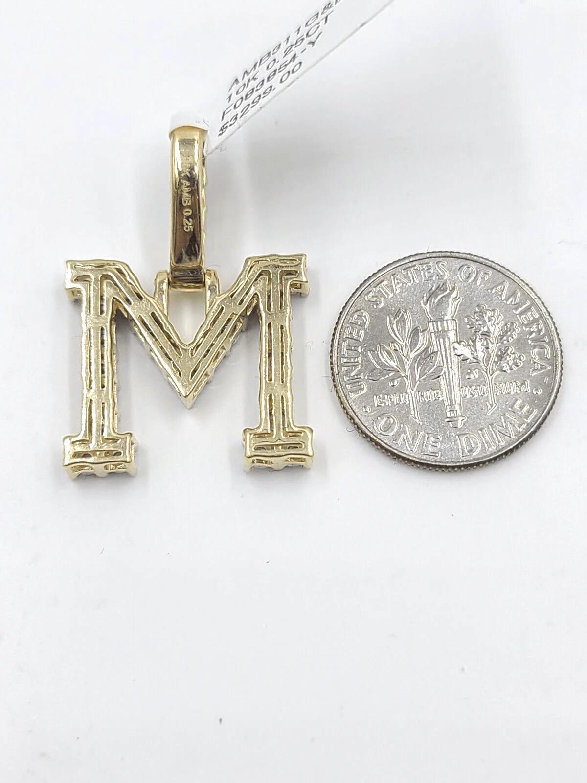 Real 10k Gold & Diamond Letter "M" Initial Alphabet Charm/Pendant 1.25". - Image 4