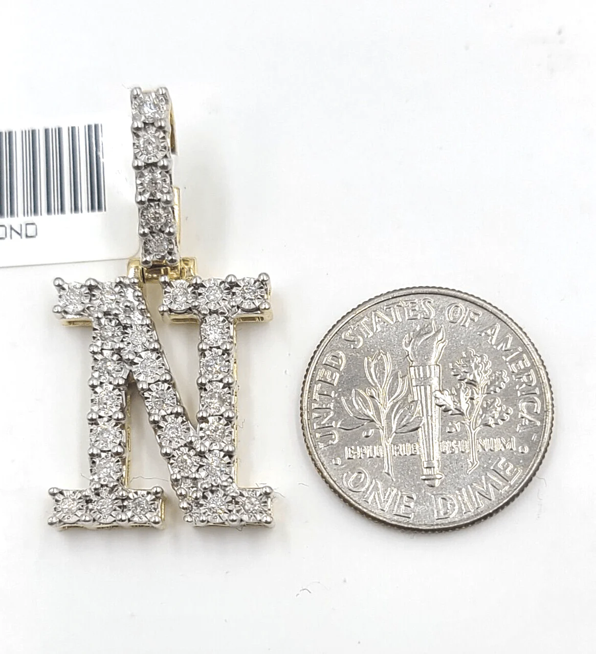 Real 10k Gold & Diamond Letter "N" Initial Alphabet Charm/Pendant 1.25". - Image 2