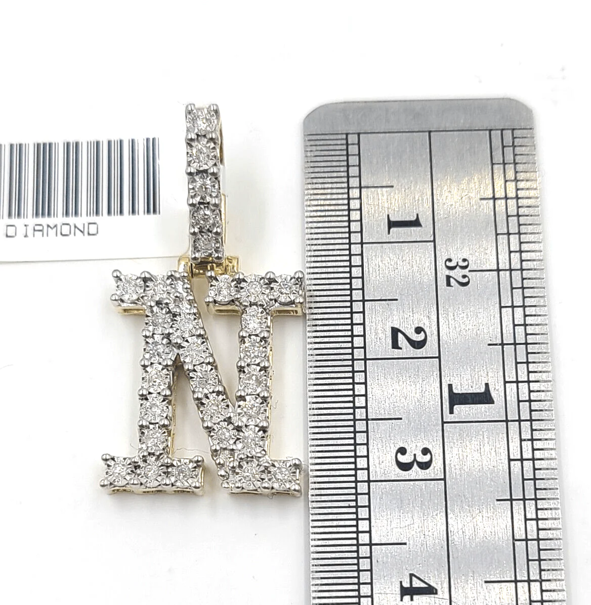 Real 10k Gold & Diamond Letter "N" Initial Alphabet Charm/Pendant 1.25". - Image 3
