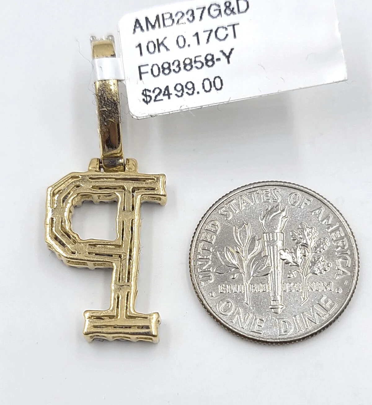 Real 10k Gold & Diamond Letter "P" Initial Alphabet Charm/Pendant 1.25". - Image 4