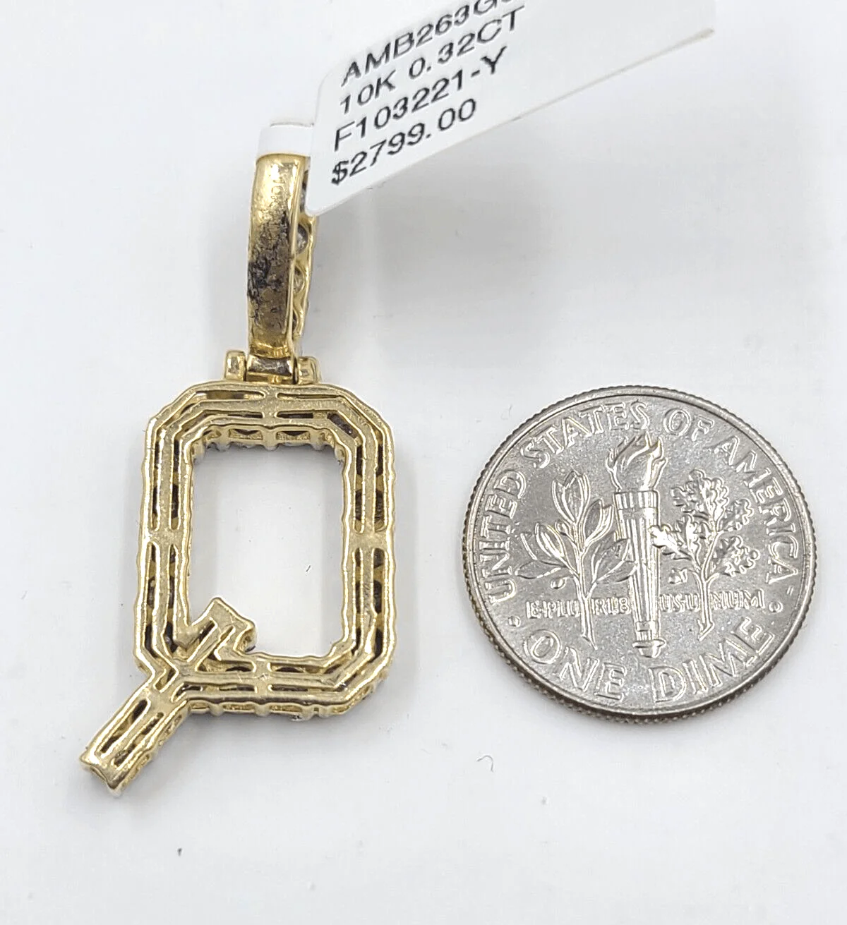 Real 10k Gold & Diamond Letter "Q" Initial Alphabet Charm/Pendant 1.25". - Image 4