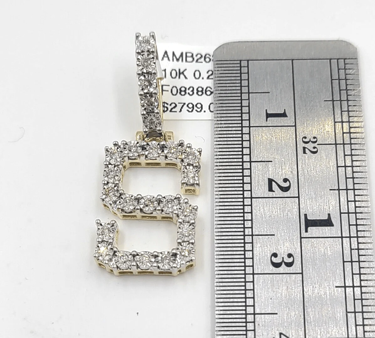 Real 10k Gold & Diamond Letter "S" Initial Alphabet Charm/Pendant 1.25". - Image 4