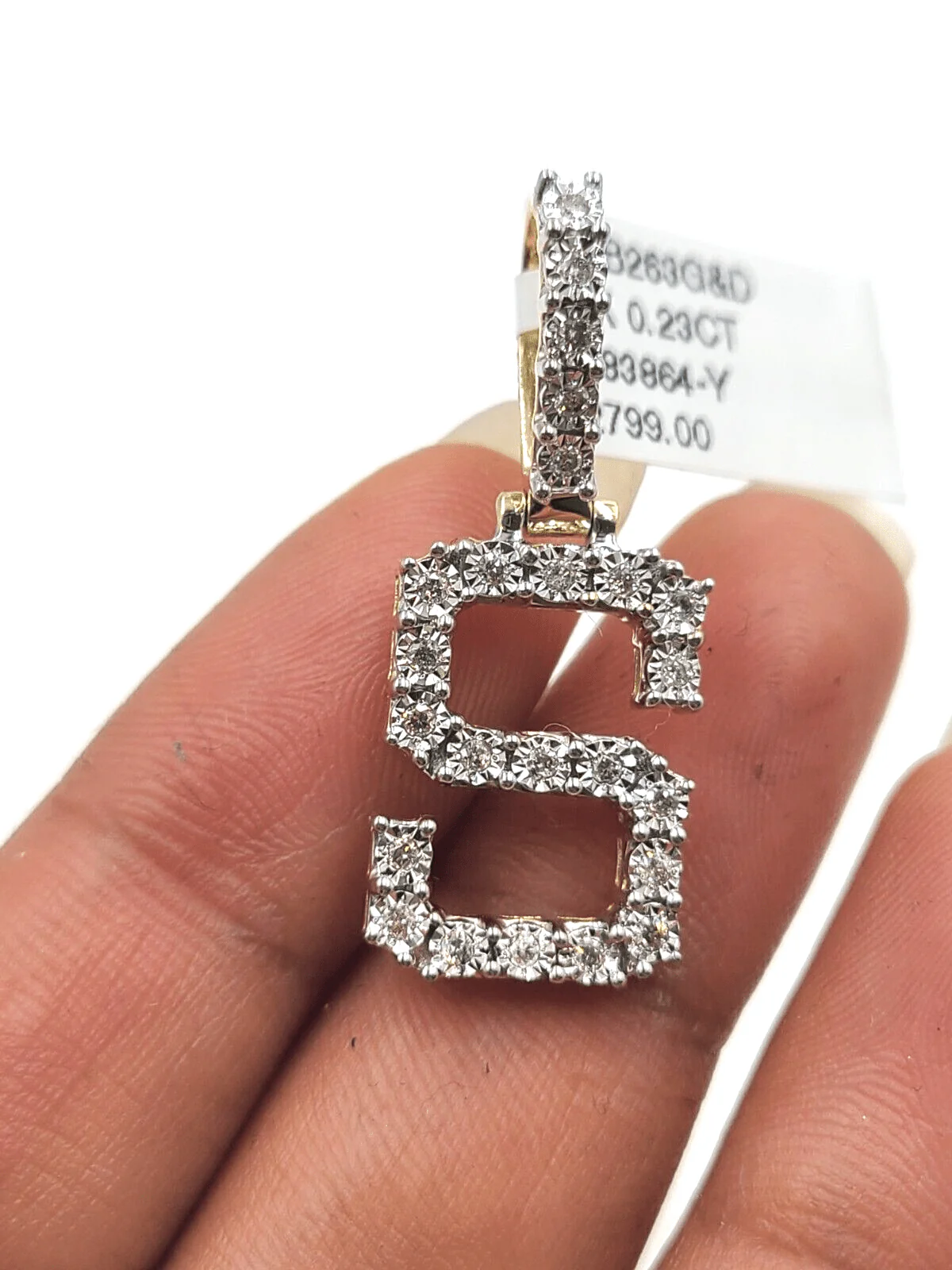 Real 10k Gold Diamond Letter  S Initial Alphabet Charm Pendant 1.25" Men Women - Image 2