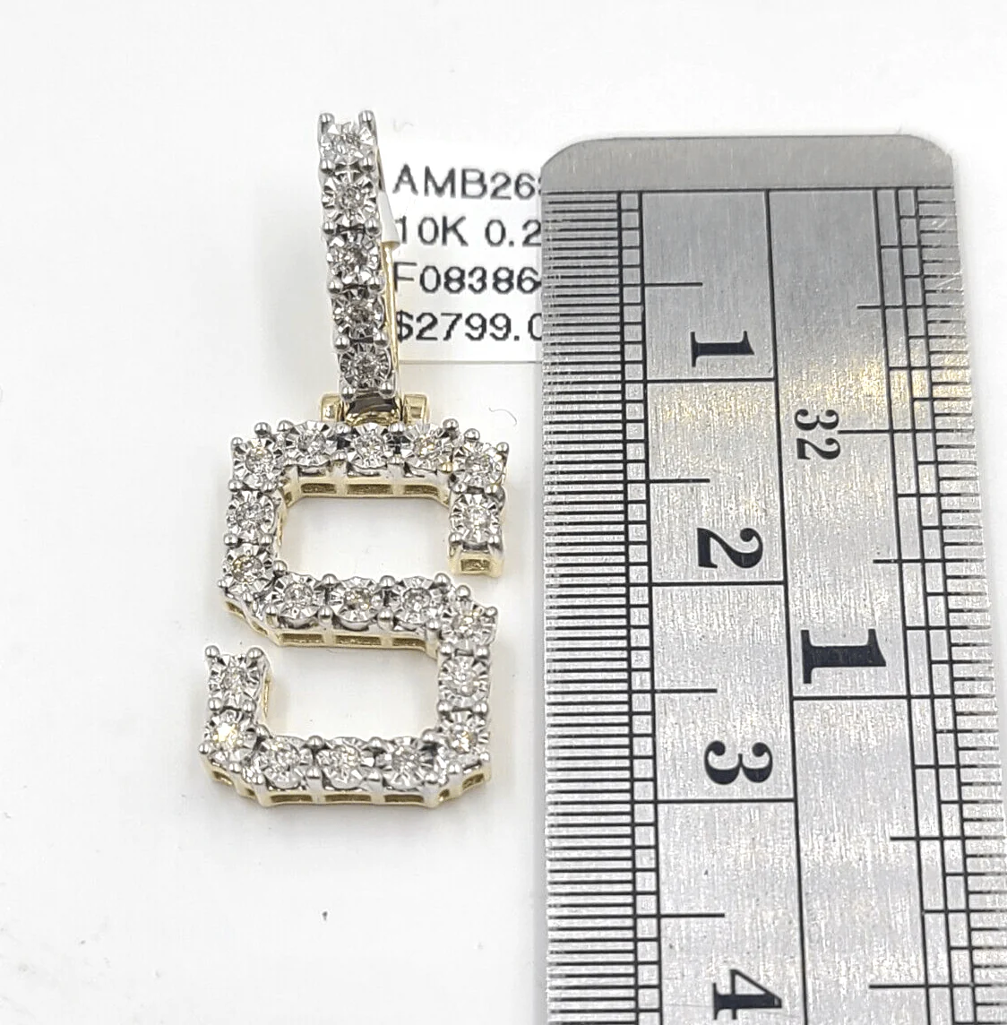 Real 10k Gold Diamond Letter  S Initial Alphabet Charm Pendant 1.25" Men Women - Image 3