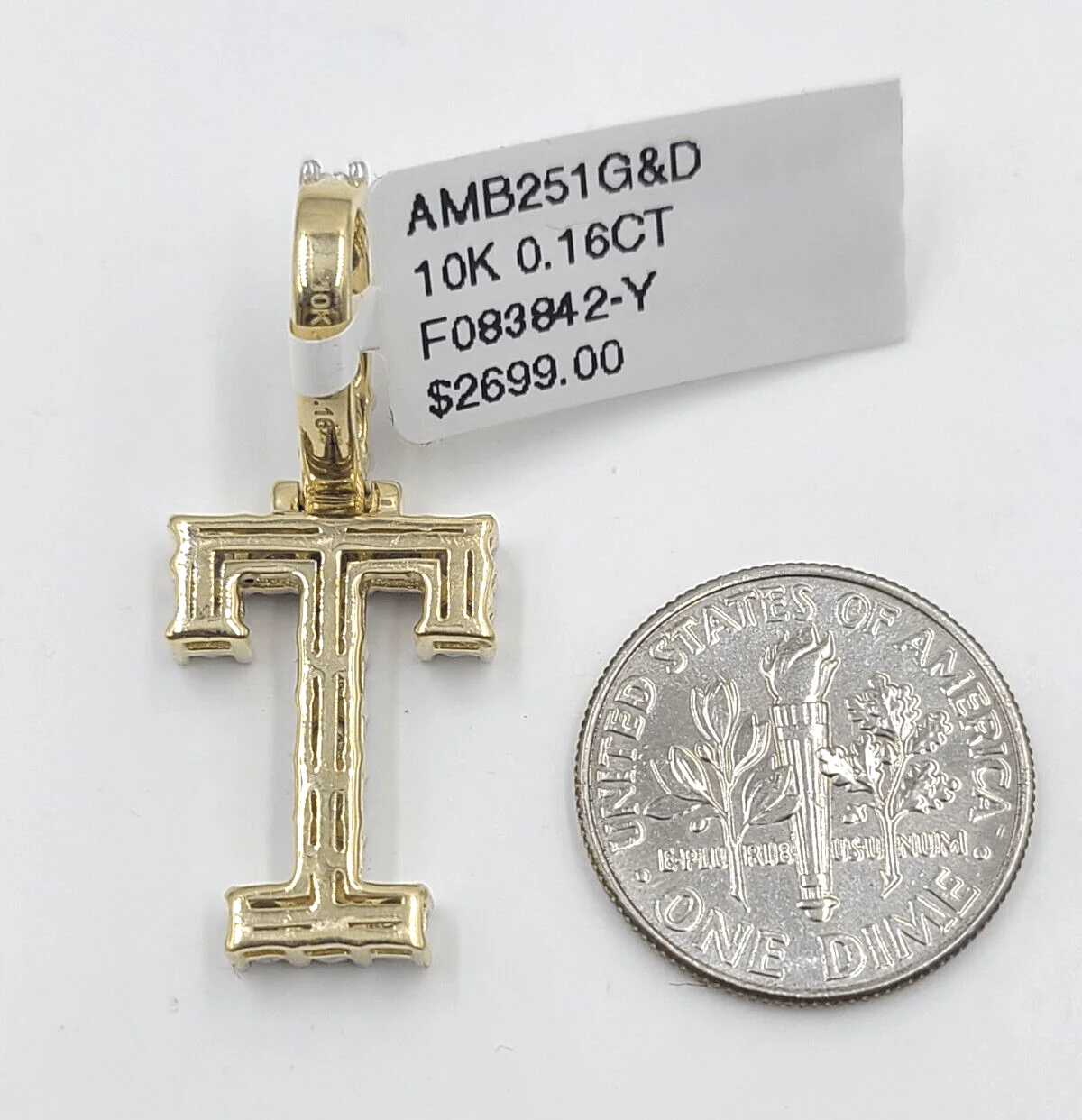 Real 10k Gold & Diamond Letter "T" Initial Alphabet Charm/Pendant 1.25". - Image 4