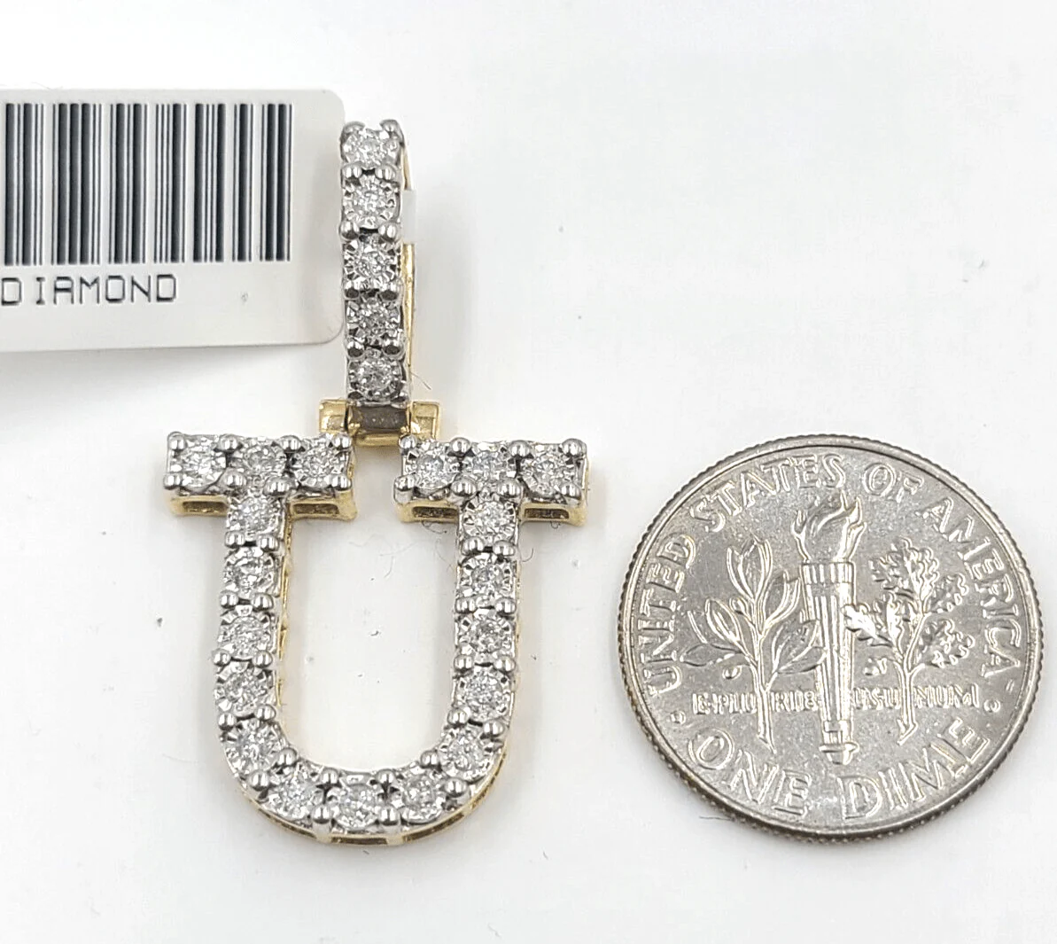 Real 10k Gold & Diamond Letter "U" Initial Alphabet Charm/Pendant 1.25". - Image 3