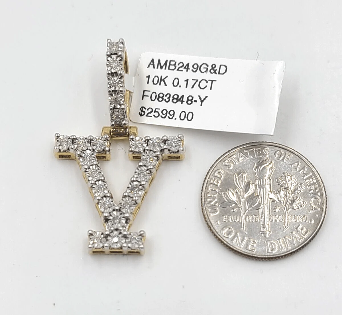 Real 10k Gold & Diamond Letter "V" Initial Alphabet Charm/Pendant 1.25". - Image 2
