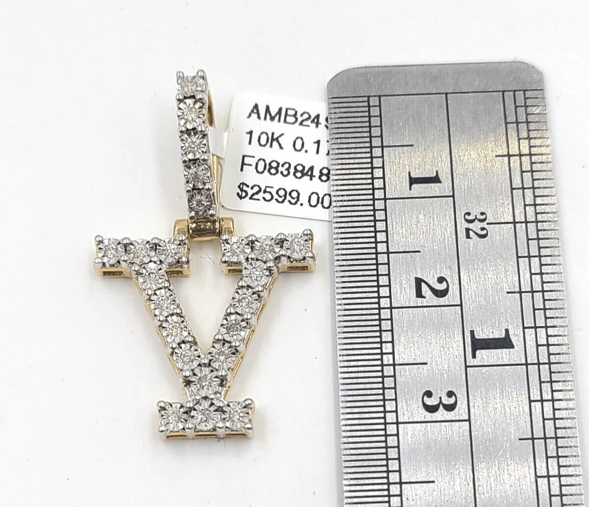 Real 10k Gold & Diamond Letter "V" Initial Alphabet Charm/Pendant 1.25". - Image 3