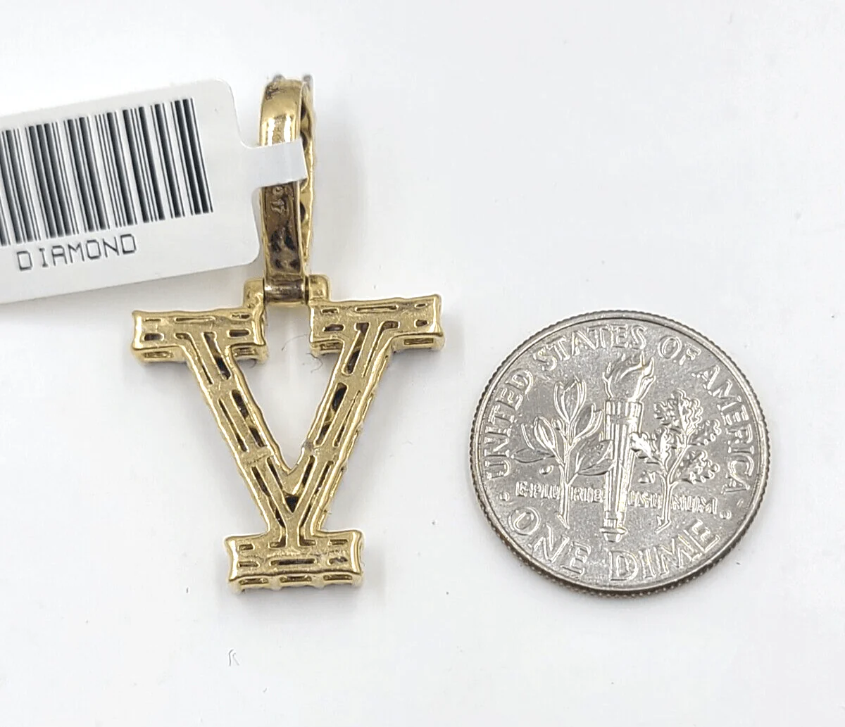 Real 10k Gold & Diamond Letter "V" Initial Alphabet Charm/Pendant 1.25". - Image 4