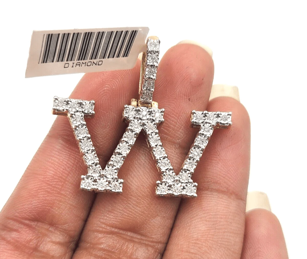 Real 10k Gold & Diamond Letter W Initial Alphabet Charm Pendant 1.25". - Image 2