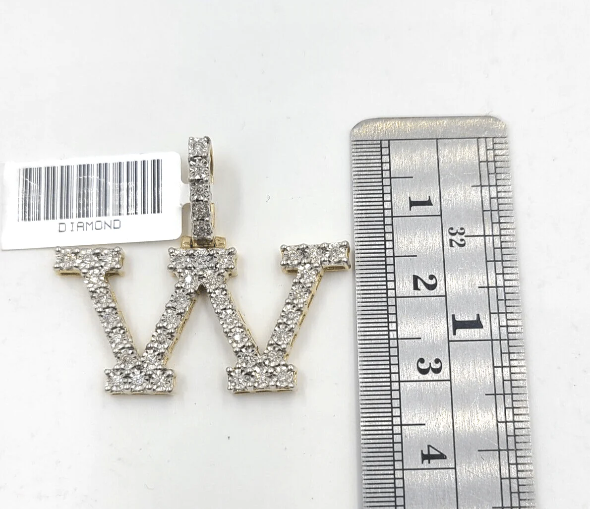Real 10k Gold & Diamond Letter W Initial Alphabet Charm Pendant 1.25". - Image 3