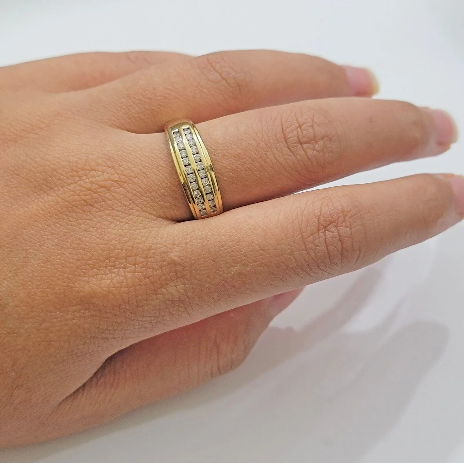 Real 10k Gold & Diamond Men's Band Wedding Engagement Ring REAL 10kt Yellow Gold Ring Sizes 6,7,8,9,10,11 & 12 - Image 3