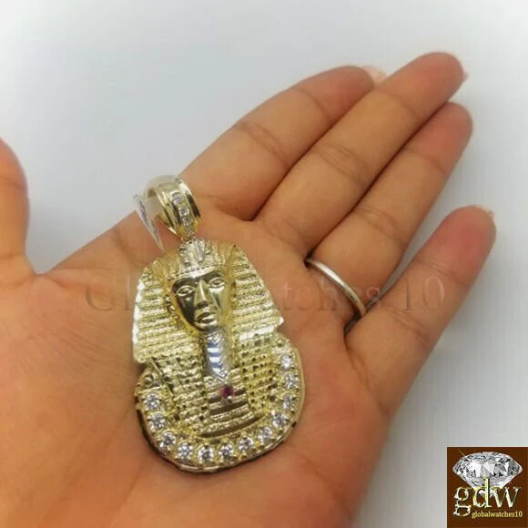 Real 10k Gold Egyptian Pharaoh Head Charm Pendant 2.5 Inch Men Women - Image 2