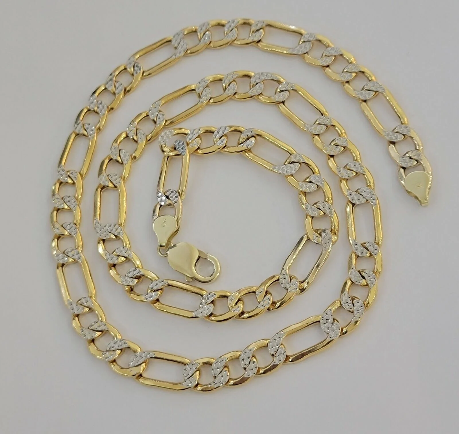 Real 10k Gold Figaro Chain Necklace 20" Inch Men's 9mm Two-tone Diamond Cuts - Image 2