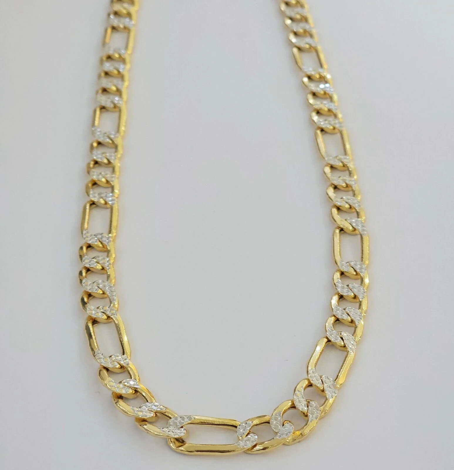 Real 10k Gold Figaro Chain Necklace 20" Inch Men's 9mm Two-tone Diamond Cuts - Image 3