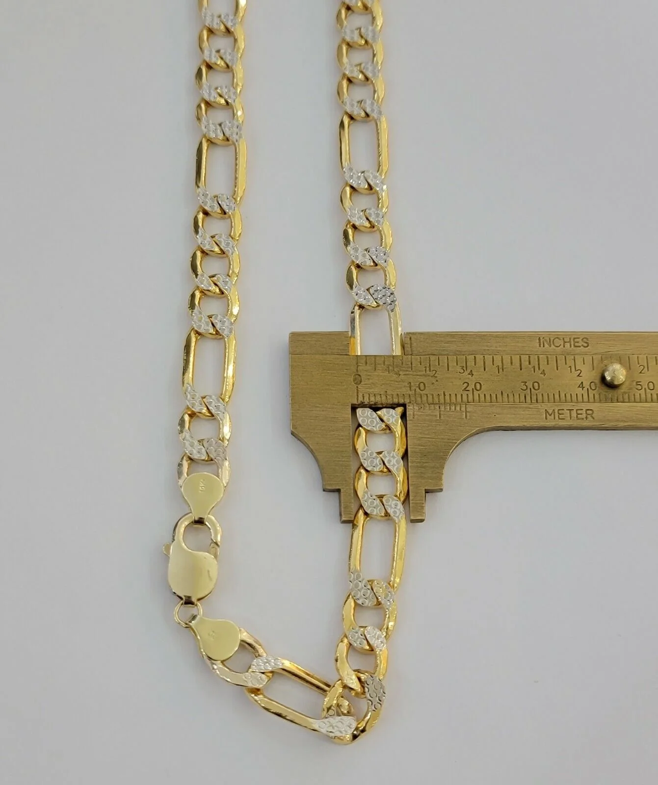 Real 10k Gold Figaro Chain Necklace 20" Inch Men's 9mm Two-tone Diamond Cuts - Image 4
