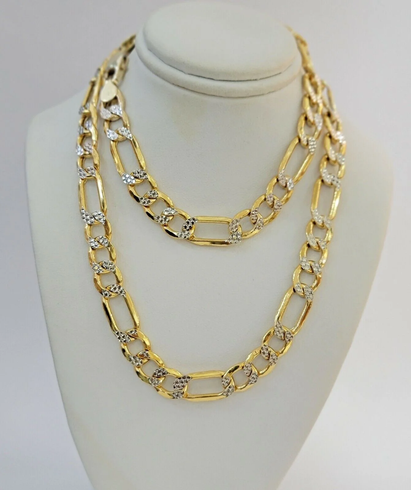 Real 10k Gold Figaro Chain Necklace 20" Inch Men's 9mm Two-tone Diamond Cuts - Image 5