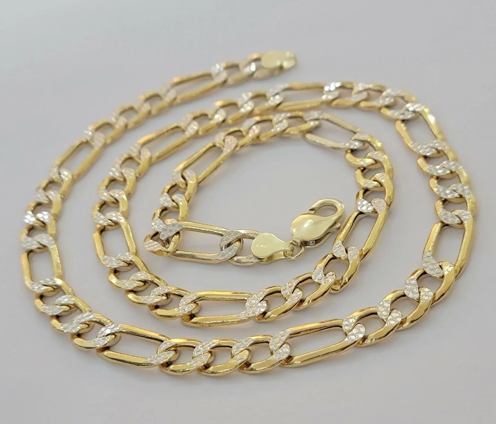 Real 10k Gold Figaro Chain Necklace 20" Inch Men's 9mm Two-tone Diamond Cuts - Image 7