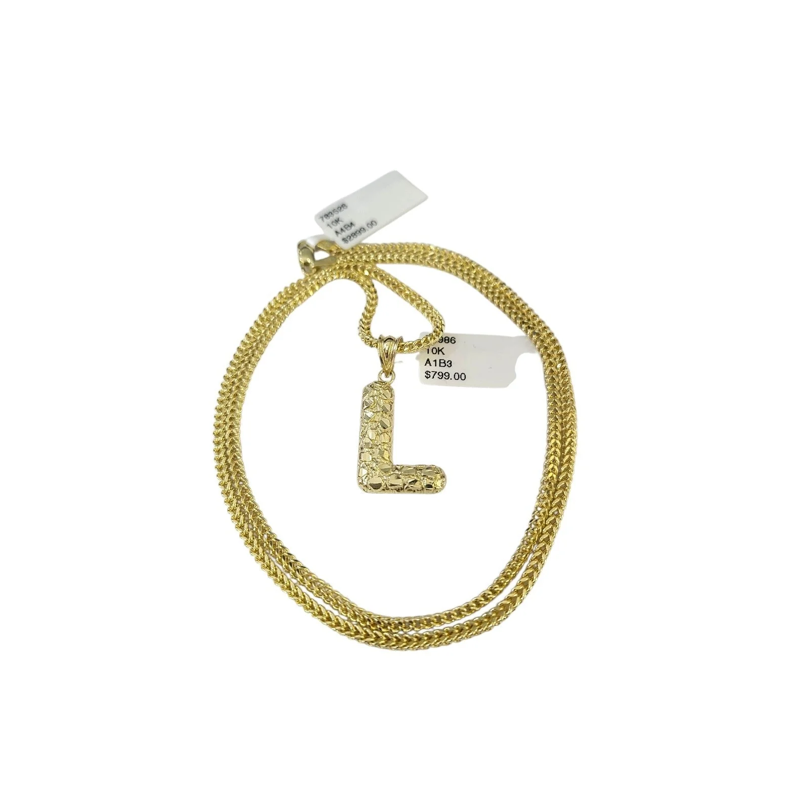 Real 10k Gold Franco Chain 2.5mm 16"-26" Pendant Necklace L Initial Charm SET - Image 2