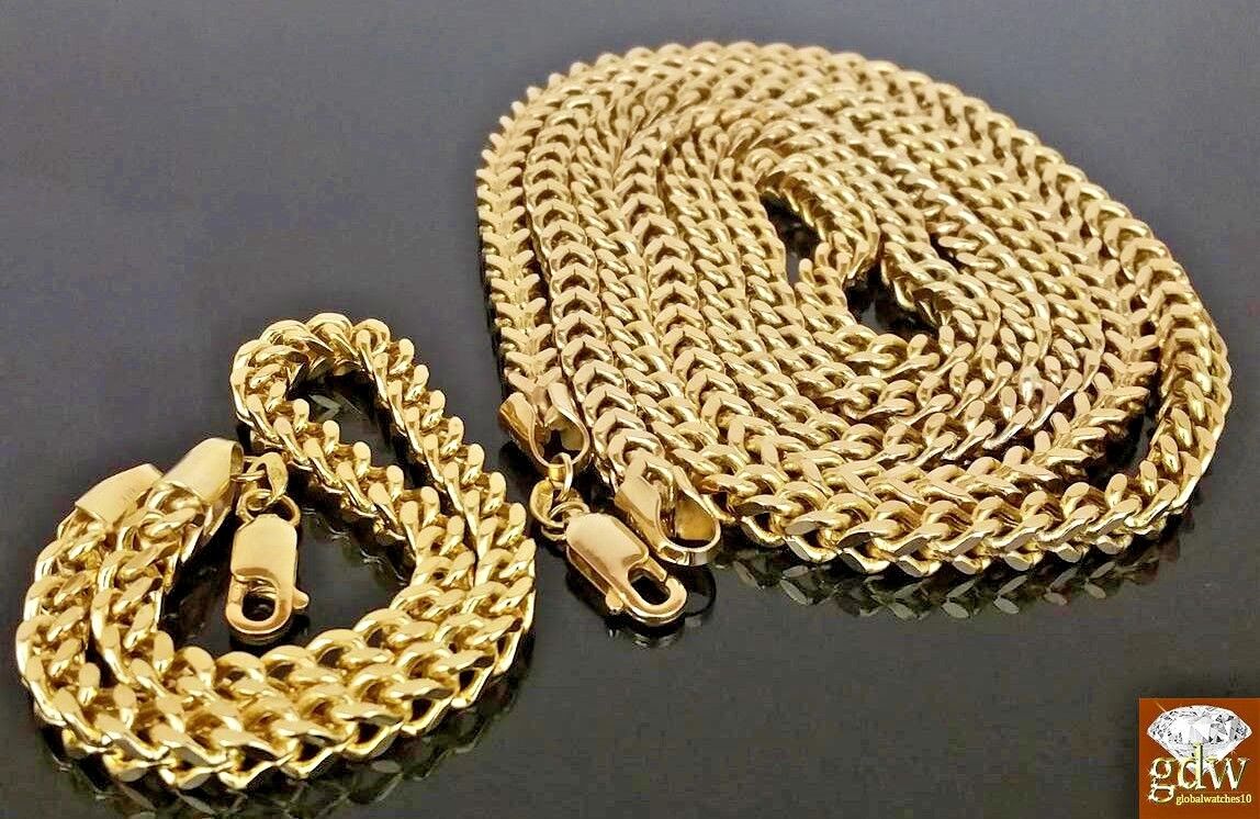 Real 10k Gold Franco Chain 28" Necklace & Bracelet 7.5"-9" 4mm SET STRONG 10kt - Image 3