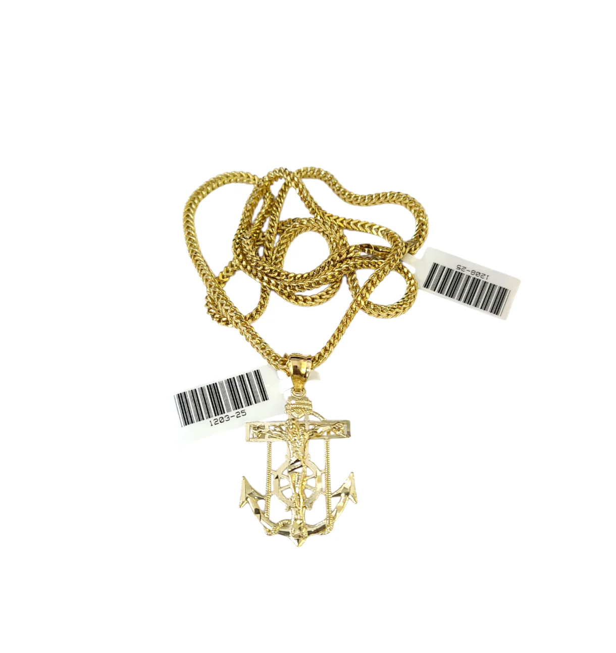 Real 10k Gold Franco Chain Anchor Charm Pendant Necklace SET 2.5mm 18"-26" - Image 3