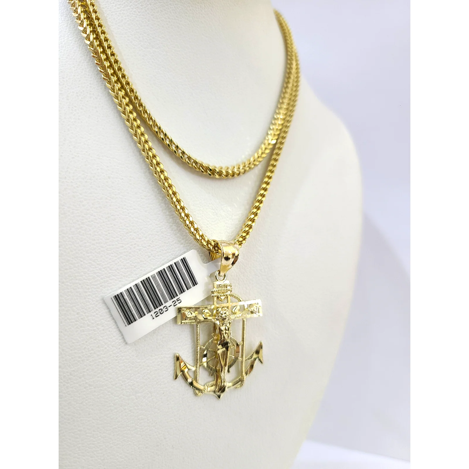 Real 10k Gold Franco Chain Anchor Charm Pendant Necklace SET 2.5mm 18"-26" - Image 4