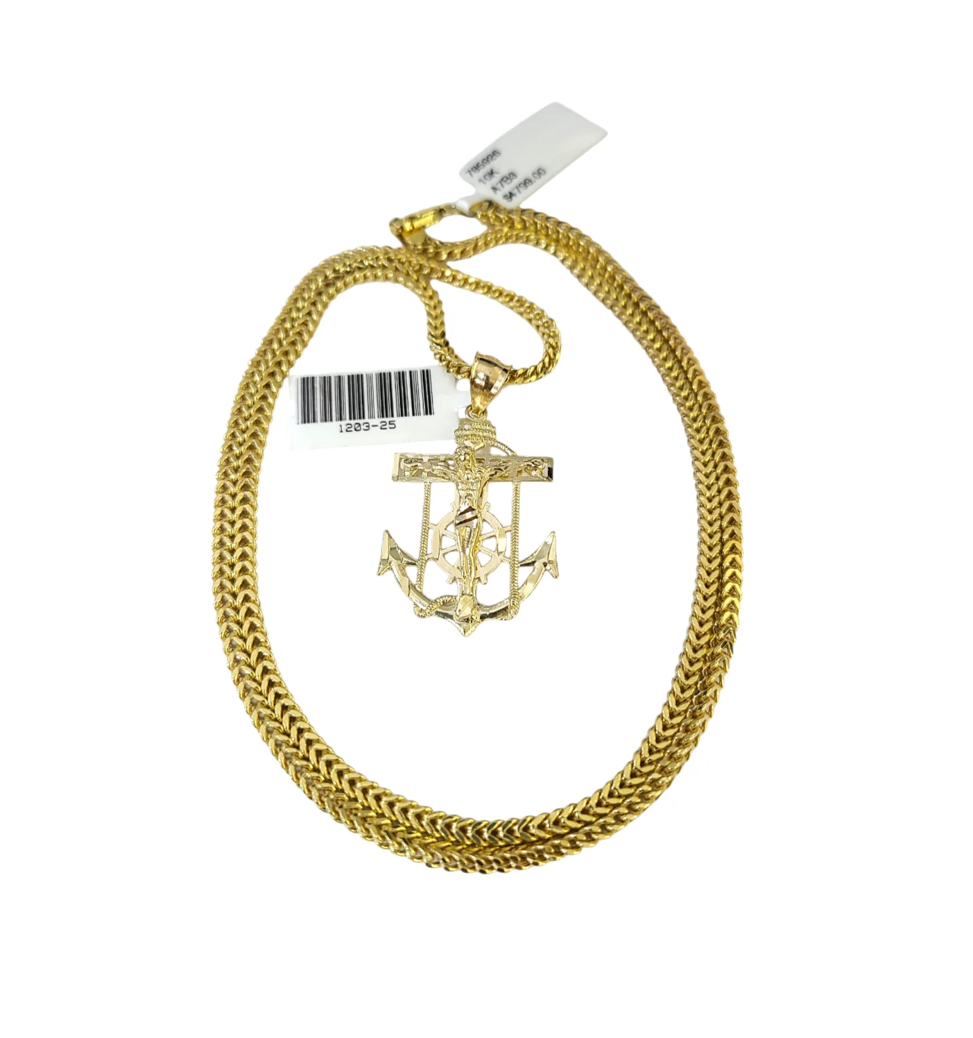 Real 10k Gold Franco Chain Anchor Charm Pendant Necklace SET 2.5mm 18"-26" - Image 5