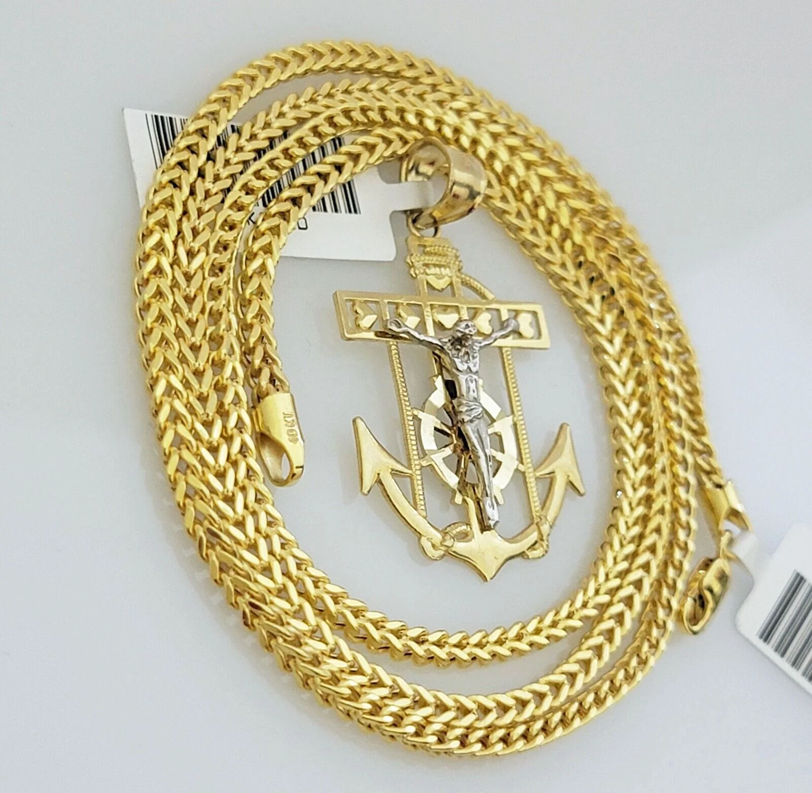 Real 10k Gold Franco Chain Anchor Cross Charm pendant Set 2.5mm Necklace 22 Inch - Image 3