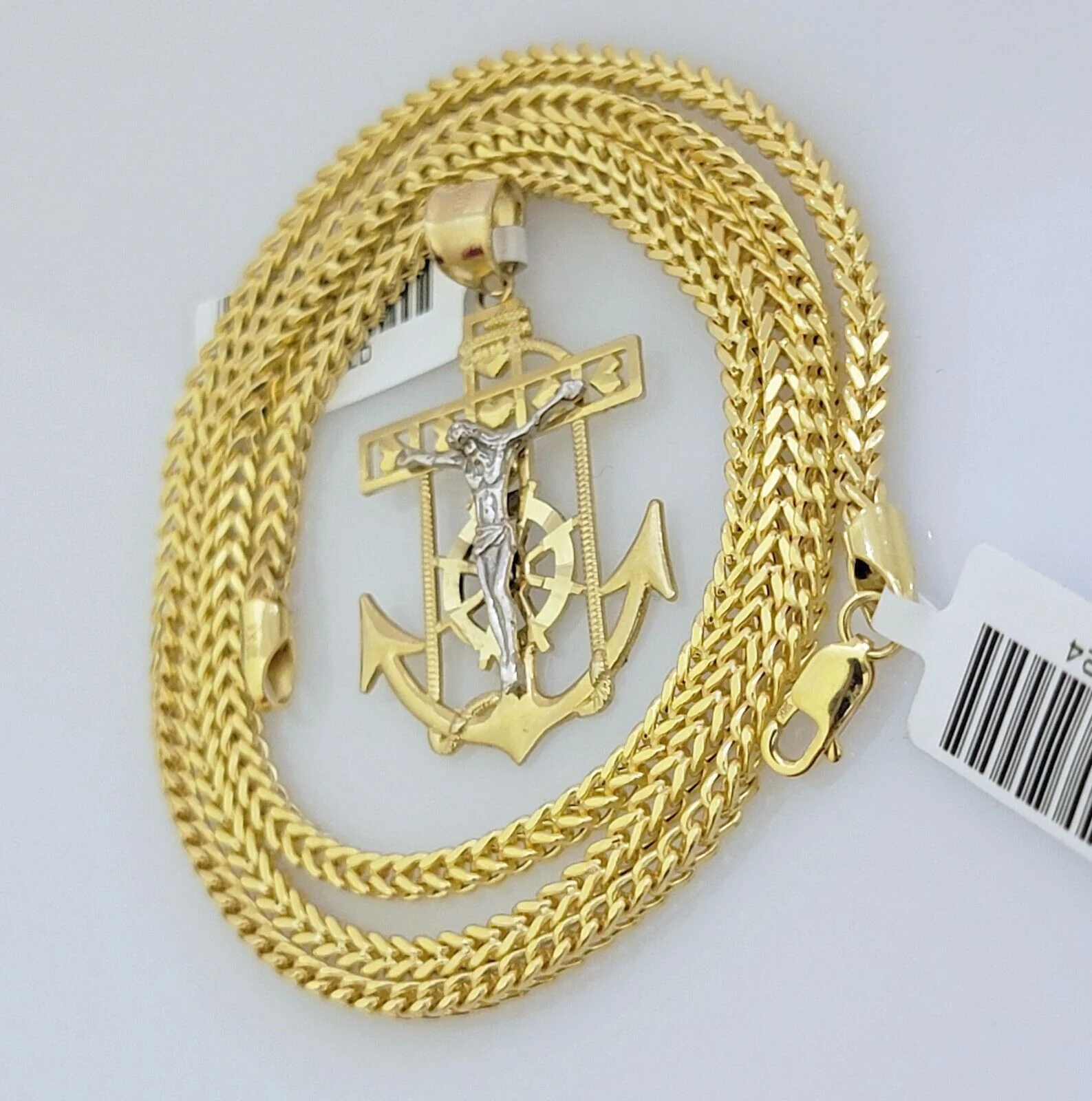 Real 10k Gold Franco Chain Anchor Cross Charm pendant Set 2.5mm Necklace 22 Inch - Image 6